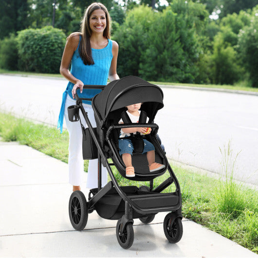 3-in-1 Folding Convertible Newborn Stroller with Detachable Bassinet-Black W2B