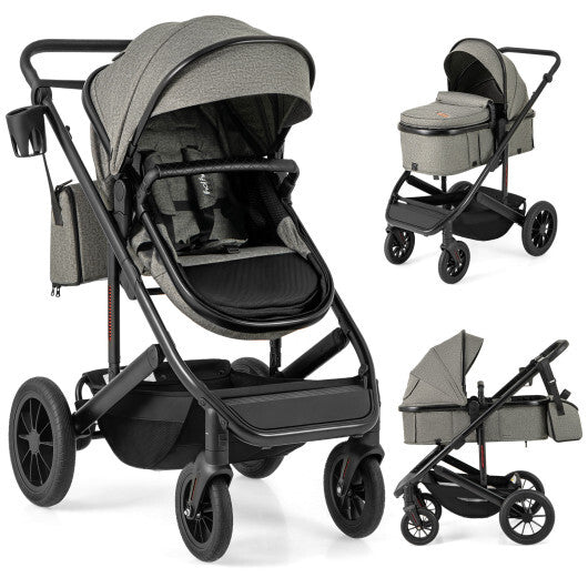 3-in-1 Folding Convertible Newborn Stroller with Detachable Bassinet-Black W2B
