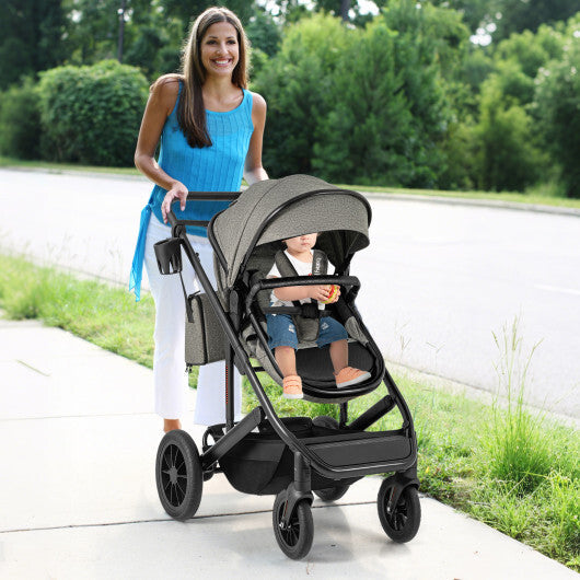 3-in-1 Folding Convertible Newborn Stroller with Detachable Bassinet-Black W2B