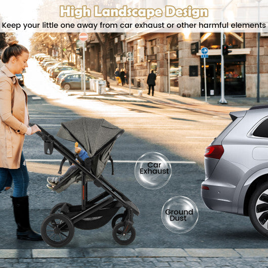 3-in-1 Folding Convertible Newborn Stroller with Detachable Bassinet-Black W2B