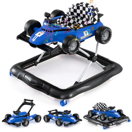 4-in-1 Baby Push Walker Activity Center Height Adjustable with Music Box-Blue - Color: Blue W2B