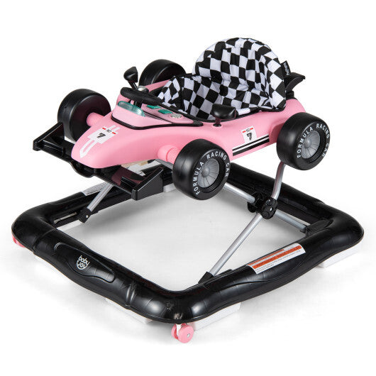 4-in-1 Baby Push Walker Activity Center Height Adjustable with Music Box-Pink - Color: Pink W2B