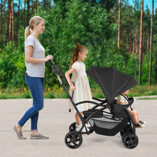 Foldable Twin Tandem Stroller Sit and Stand Double Stroller with Adjustable Handle Bar-Black