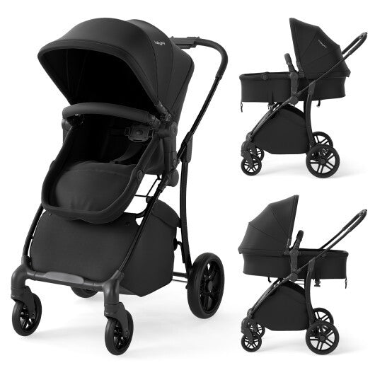 2-in-1 Baby Stroller with Bassinet Mode and Reversible Seat-Black W2B