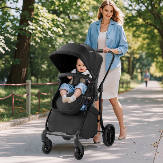 2-in-1 Baby Stroller with Bassinet Mode and Reversible Seat-Black W2B