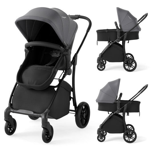 2-in-1 Baby Stroller with Bassinet Mode and Reversible Seat-Black W2B