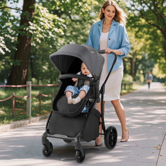 2-in-1 Baby Stroller with Bassinet Mode and Reversible Seat-Black W2B