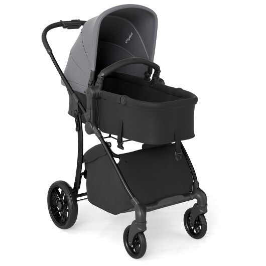 2-in-1 Baby Stroller with Bassinet Mode and Reversible Seat-Black W2B