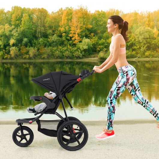 Foldable Jogging Stroller with Detachable Tray and Air-Filled Rubber Tires-Gray