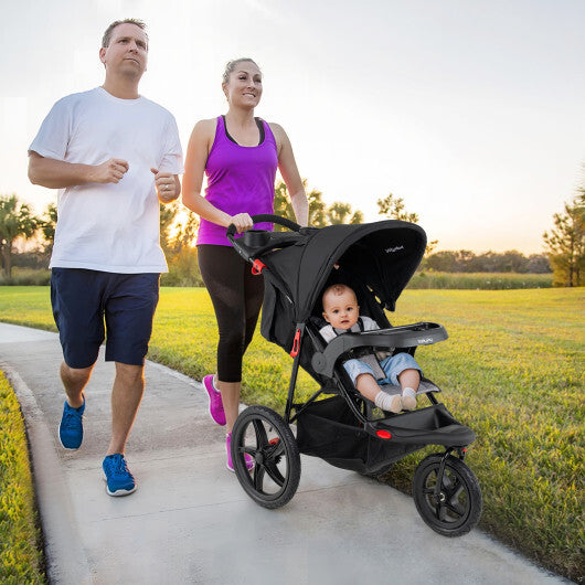 Foldable Jogging Stroller with Detachable Tray and Air-Filled Rubber Tires-Gray