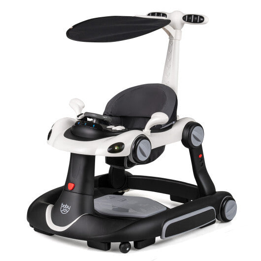 6-in-1 Baby Walker with Canopy Portable Activity Center Bouncer Rocker Combo with Music-White