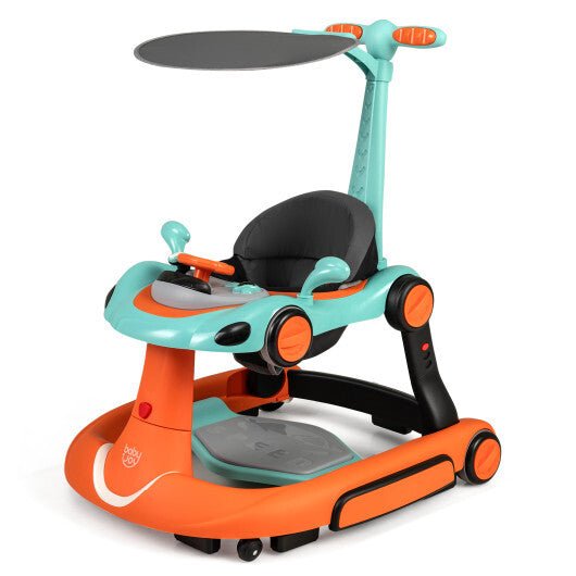 6-in-1 Baby Walker with Canopy Portable Activity Center Bouncer Rocker Combo with Music-Green - Color: Orange W2B