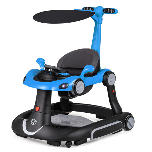 6-in-1 Baby Walker with Canopy Portable Activity Center Bouncer Rocker Combo with Music-Blue - Color: Blue W2B