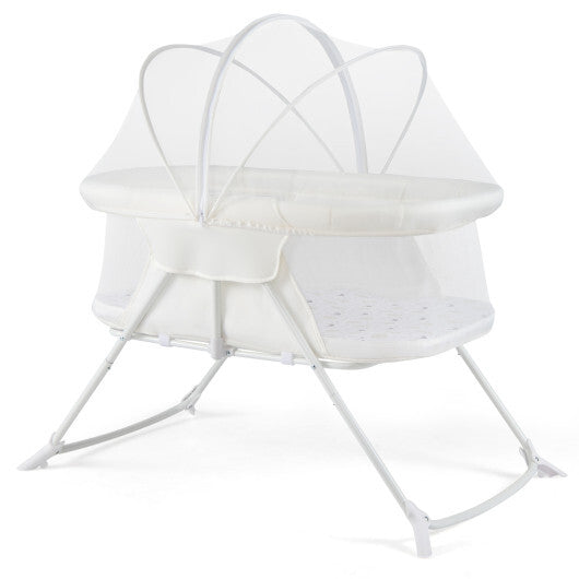 2 in 1 Baby Bassinet with Rocking Motion Foldable Bedside Sleeper with Breathable Mesh-Grey W2B