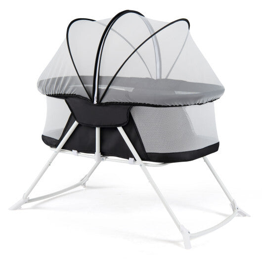 2 in 1 Baby Bassinet with Rocking Motion Foldable Bedside Sleeper with Breathable Mesh-Grey W2B