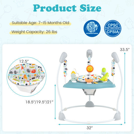 Baby Jump and Play Activity Center with Rotatable Seat and Interactive Toys-Blue W2B