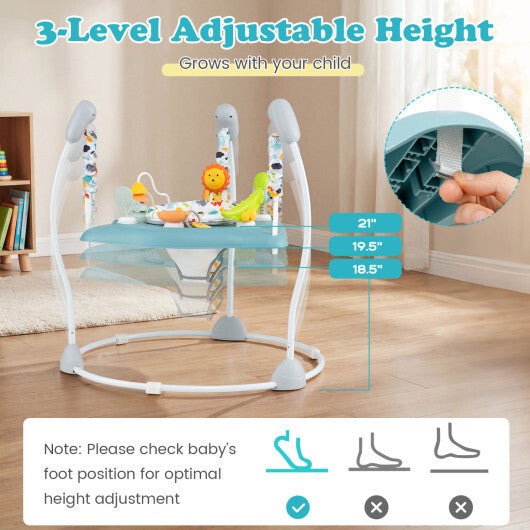 Baby Jump and Play Activity Center with Rotatable Seat and Interactive Toys-Blue W2B
