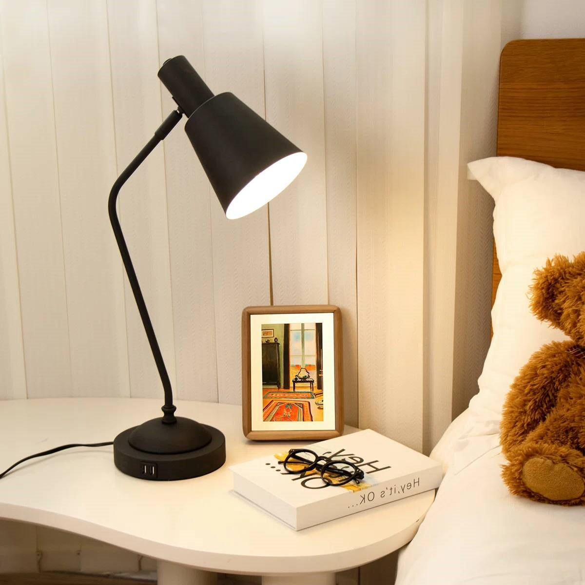 Black Gooseneck Dimmable Table Lamp Desk Light with Touch Control and USB-1