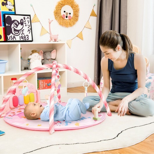 Baby Activity Play Piano Gym Mat with 5 Hanging Sensory Toys-Blue