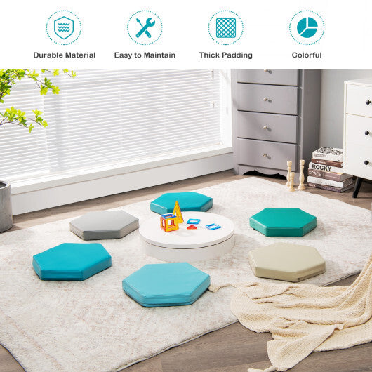 6 Pieces Multifunctional Hexagon Toddler Floor Cushions Classroom Seating with Handles-Multicolor