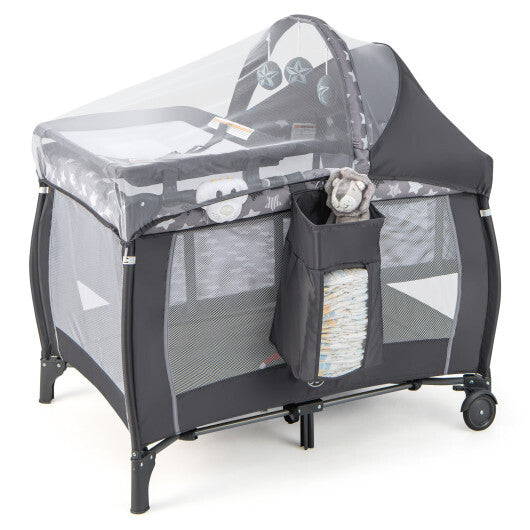 Portable Baby Nursery Center 4-in-1 Portable Travel Crib-Gray W2B