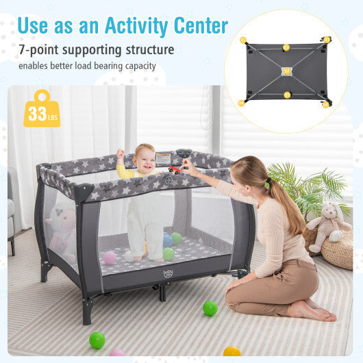 Portable Baby Nursery Center 4-in-1 Portable Travel Crib-Gray W2B