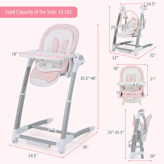 Baby Folding High Chair with 8 Adjustable Heights and 5 Recline Backrest-Gray