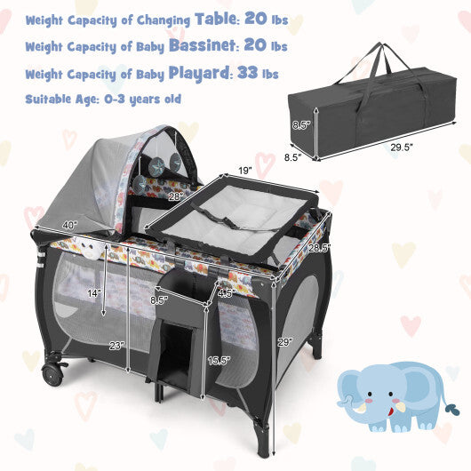 4 in 1 Portable Baby Nursery Center with Net and Music Box-Multicolor W2B