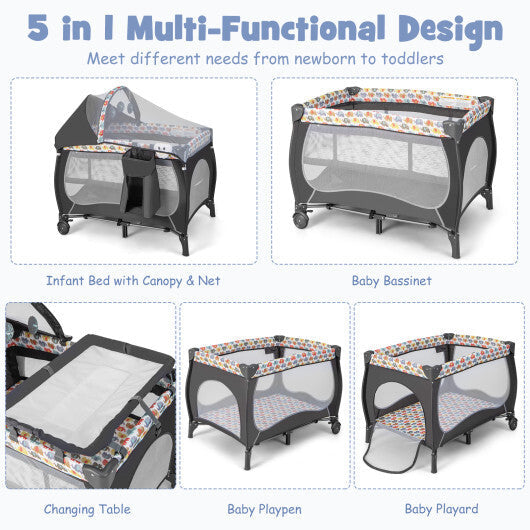 4 in 1 Portable Baby Nursery Center with Net and Music Box-Multicolor W2B