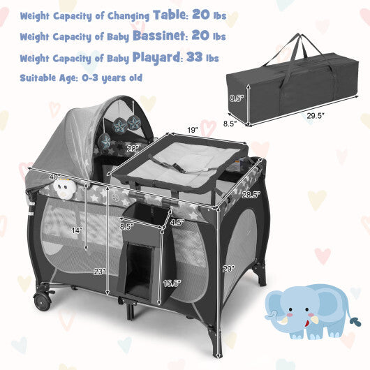4 in 1 Portable Baby Nursery Center with Net and Music Box-Multicolor W2B