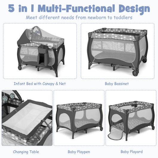 4 in 1 Portable Baby Nursery Center with Net and Music Box-Multicolor W2B