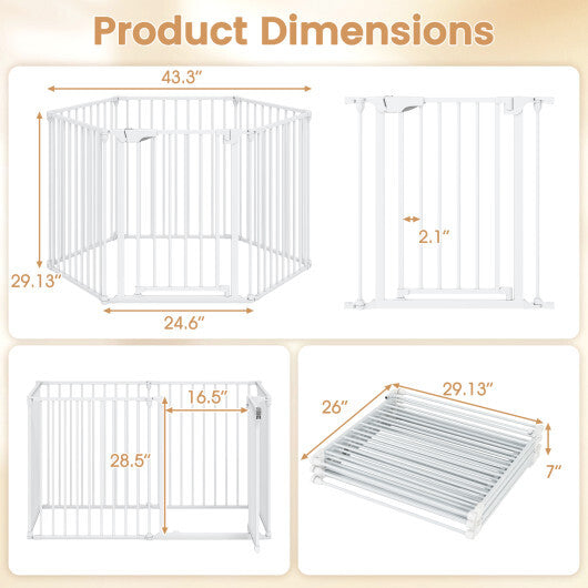 Extra Wide Baby Gate Fits 34.5-154" Openings 6-Panel Adjustable Pet Safety Fence-White