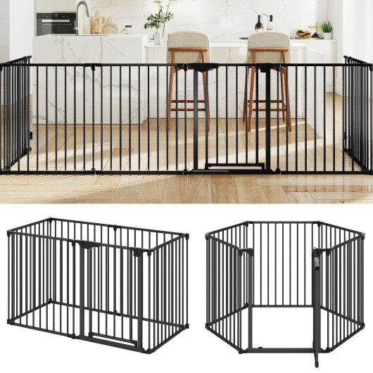 Extra Wide Baby Gate Fits 34.5-154" Openings 6-Panel Adjustable Pet Safety Fence-White