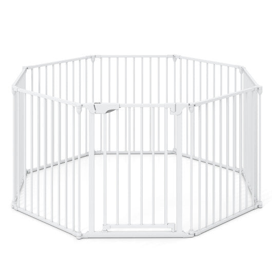 8-Panel Extra Wide Baby Gate Adjustable Pet Safety Fence with Auto-close Door-White W2B