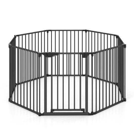 8-Panel Extra Wide Baby Gate Adjustable Pet Safety Fence with Auto-close Door-White W2B