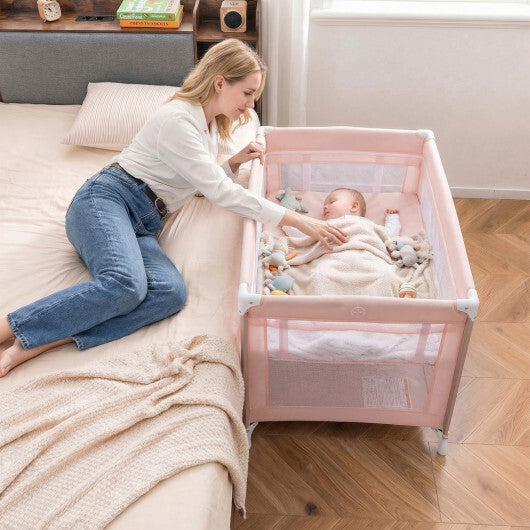 Portable Baby Playard Folding Travel Crib for Infants with Soft Mattress-Pink W2B