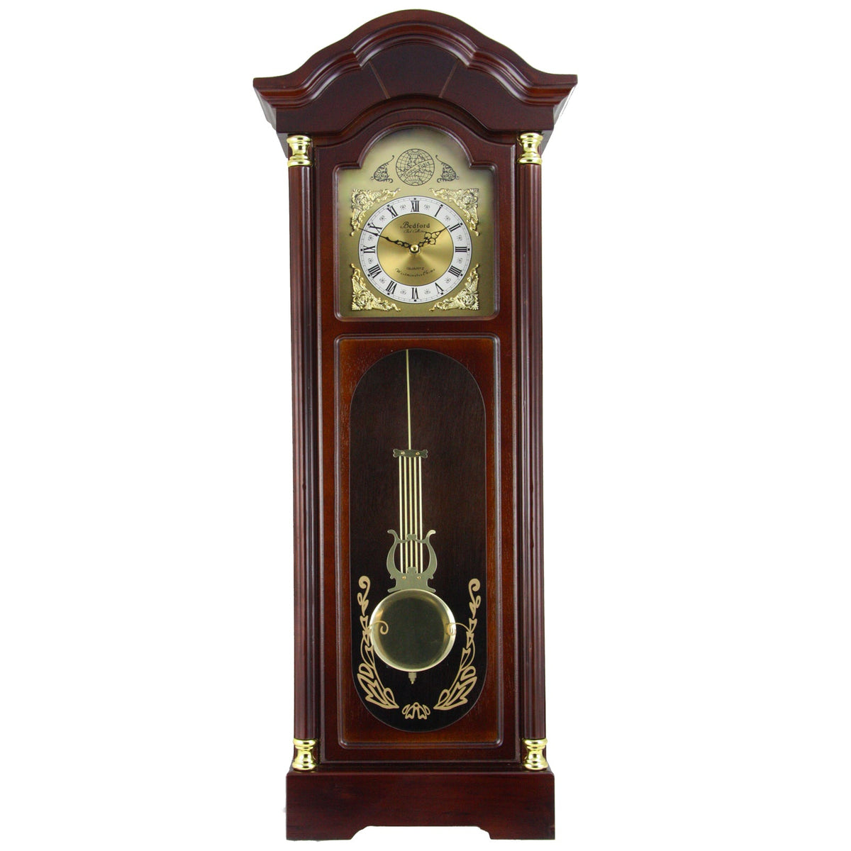 Bedford Clock Collection 33 Inch Chiming Pendulum Wall Clock in Antique Cherry Oak Finish W2B