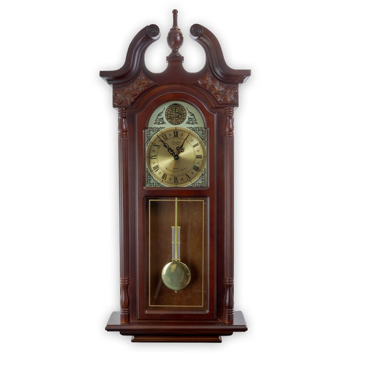 Bedford Clock Collection 38 Inch Chiming Pendulum Wall Clock in Cherry Oak Finish W2B