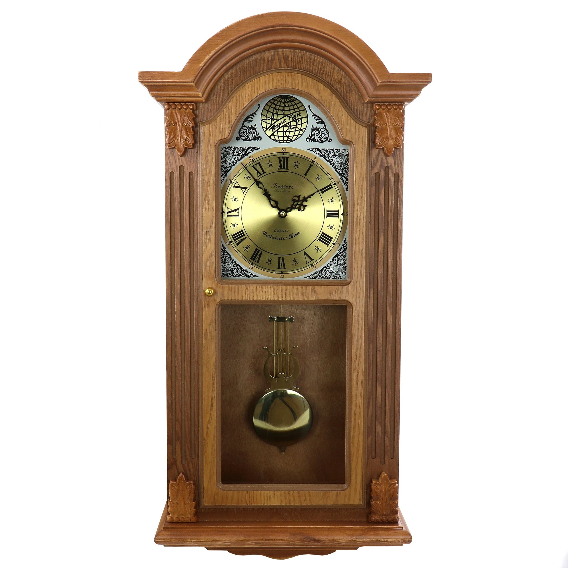 Bedford Clock Collection Honey Oak Chiming Pendulum Wall Clock W2B