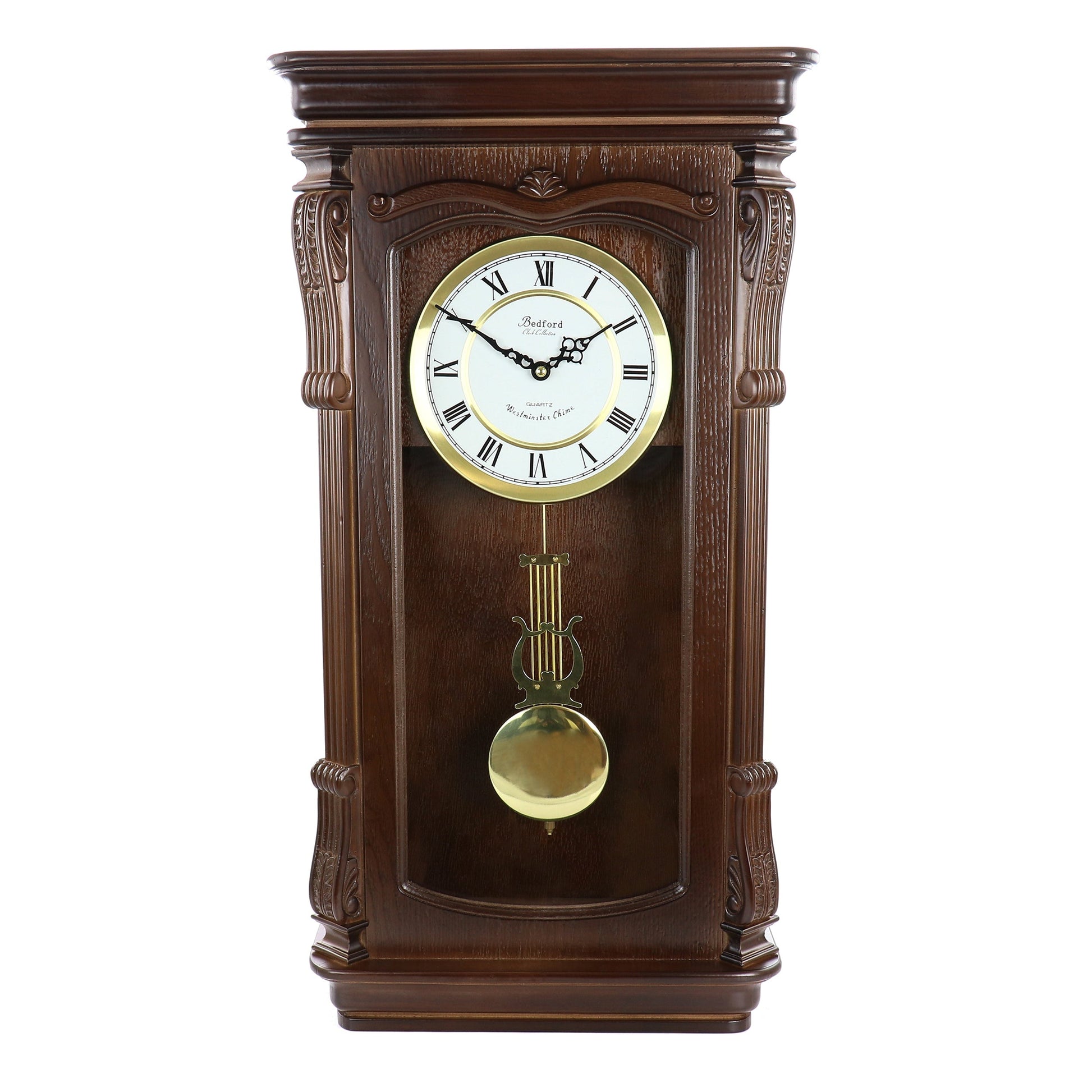Bedford Clock Collection Chestnut Chiming Pendulum Wall Clock W2B