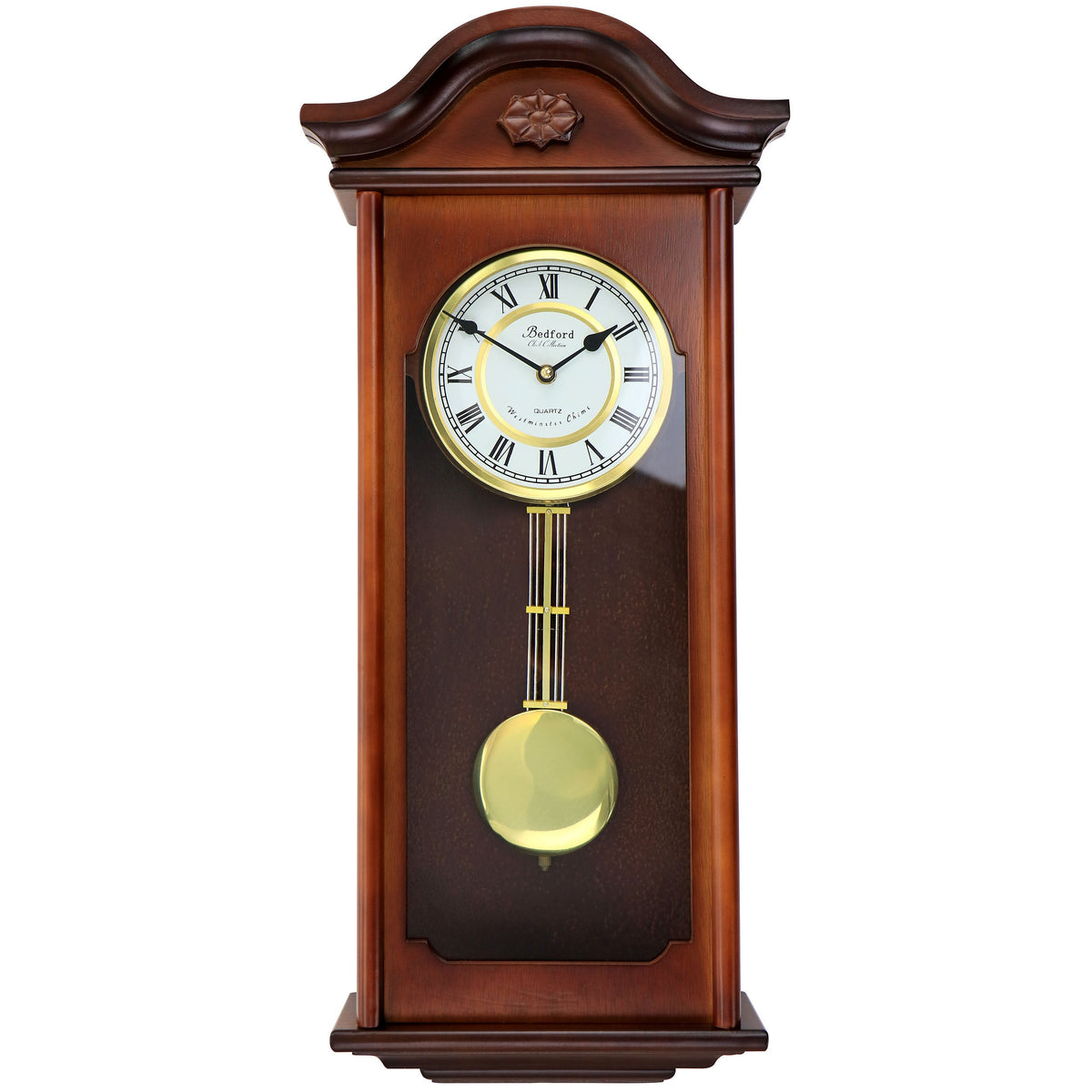 Bedford Clock Collection Jacob 22.75 Inch Mahogany Chiming Pendulum Wall Clock W2B
