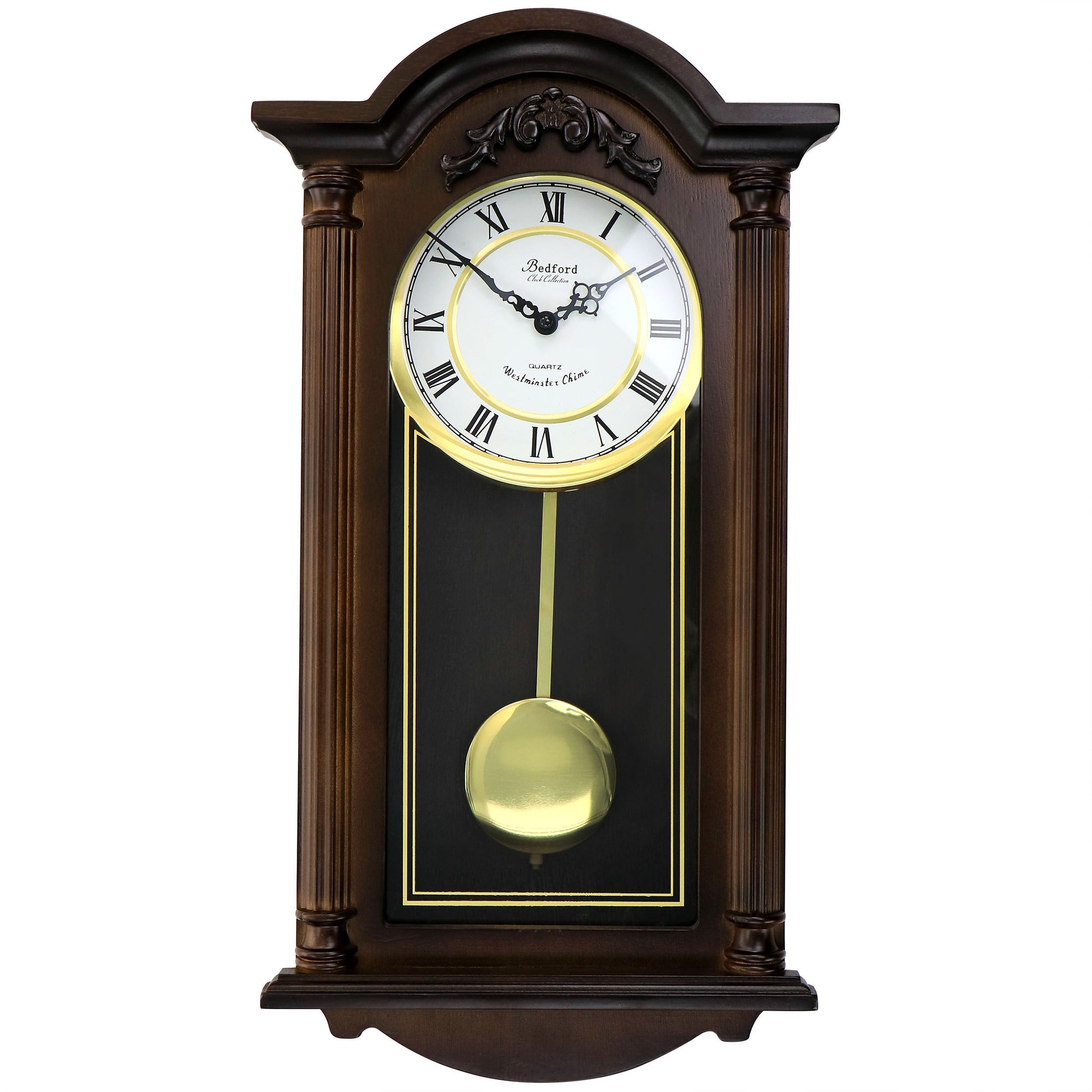 Bedford Clock Collection Noah 22 Inch Chestnut Wood Chiming Pendulum Wall Clock W2B