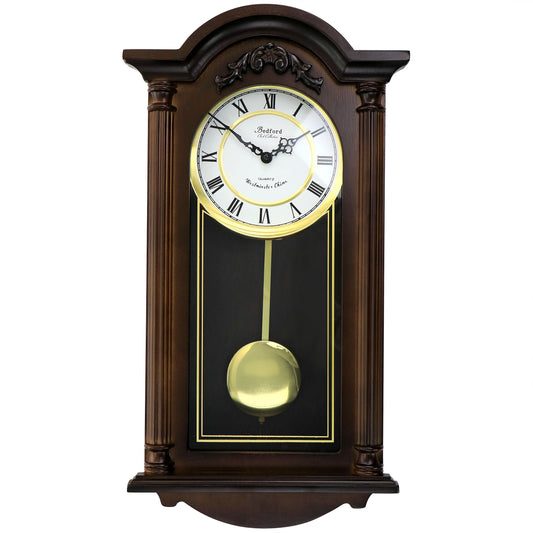 Bedford Clock Collection Noah 22 Inch Chestnut Wood Chiming Pendulum Wall Clock W2B