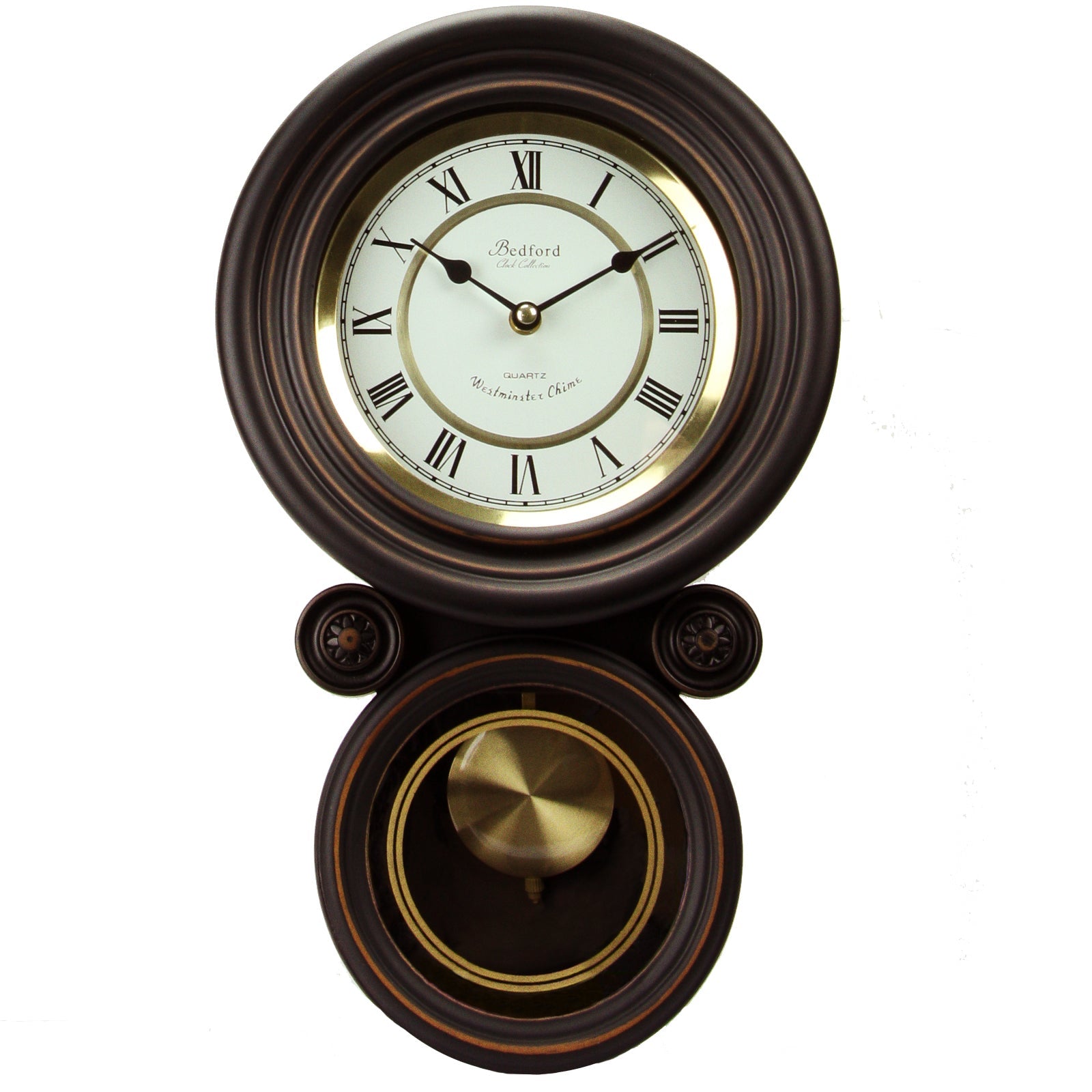 Bedford Clock Collection 16.5 Inch Contemporary Round Wall Clock with Pendulum W2B