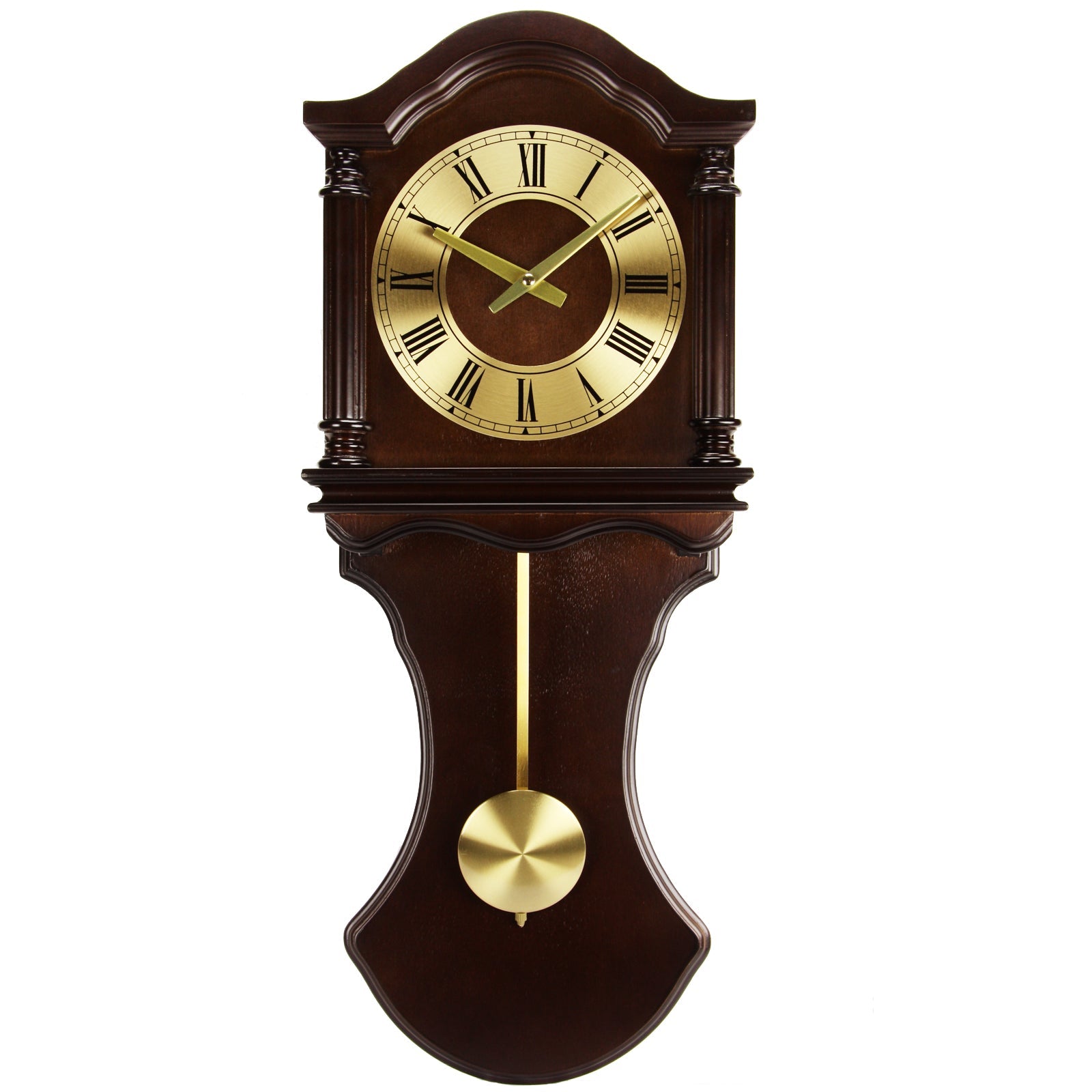 Bedford Clock Collection 27.5 Inch Wall Clock with Pendulum and Chimes in Chocolate Brown Oak Finish W2B