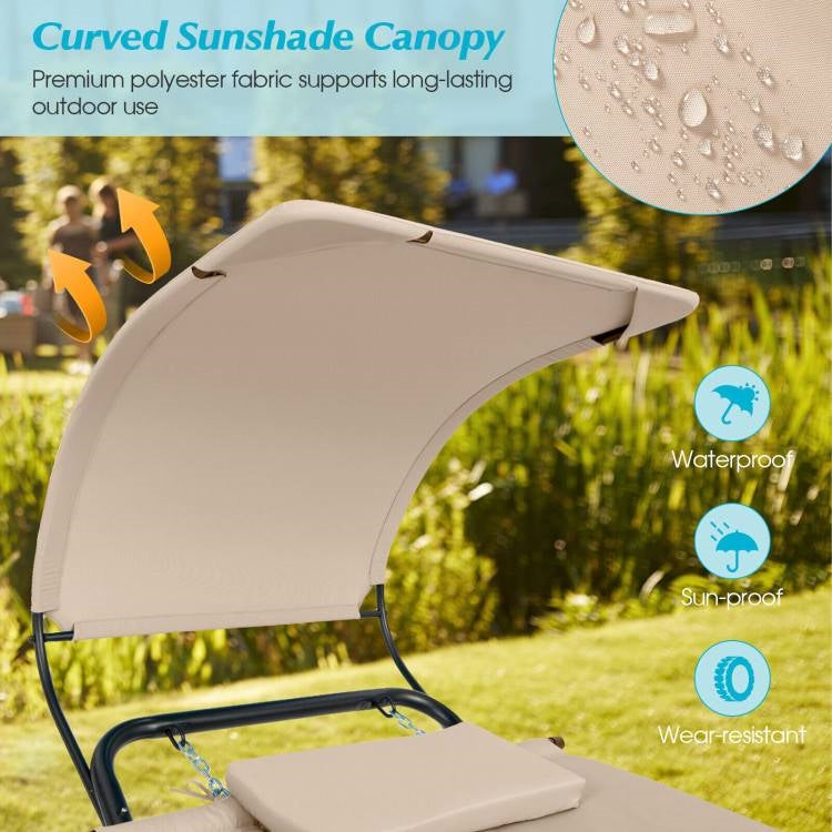 Beige Polyester Chaise Lounge Chair Hammock with Canopy and Storage Bag FastFurnishings