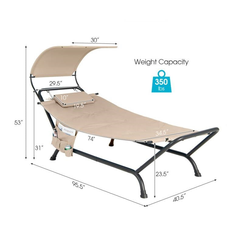Beige Polyester Chaise Lounge Chair Hammock with Canopy and Storage Bag FastFurnishings