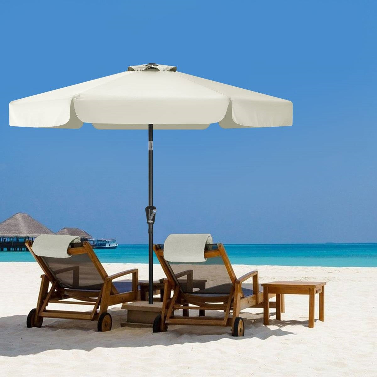 Off White 7.5 Foot Patio Umbrella with Push Button Tilt and Metal Pole FastFurnishings