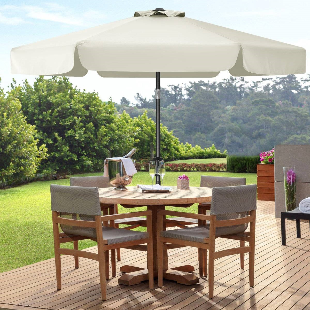 Off White 7.5 Foot Patio Umbrella with Push Button Tilt and Metal Pole FastFurnishings
