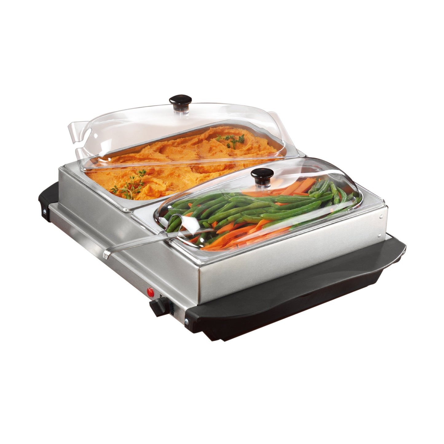 Brentwood 3 Quart 2 Pan Buffet Server and Warming Tray in Brushed Stainless Steel W2B
